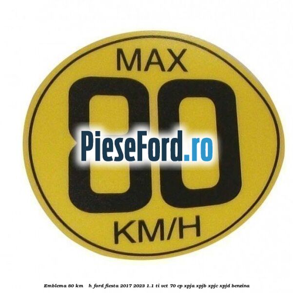 Emblema 80 KM / H Ford Fiesta 2017-2023 1.1 Ti-VCT 70 cp XPJA, XPJB, XPJC, XPJD benzina