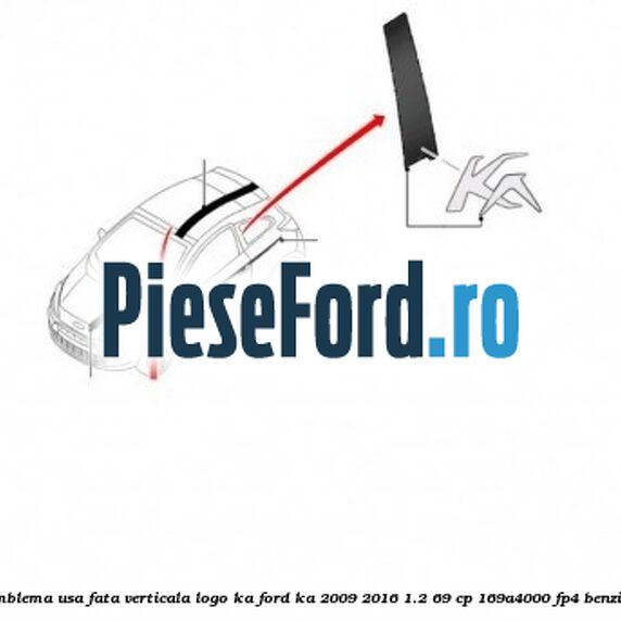 Emblema usa fata verticala logo KA Ford Ka 2009-2016 1.2 69 cp 169A4000, FP4 benzina