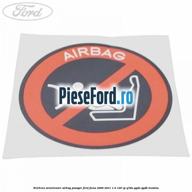 Eticheta atentionare airbag pasager Ford Focus 2008-2011 1.8 125 cp Q7DA, QQDA, QQDB benzina