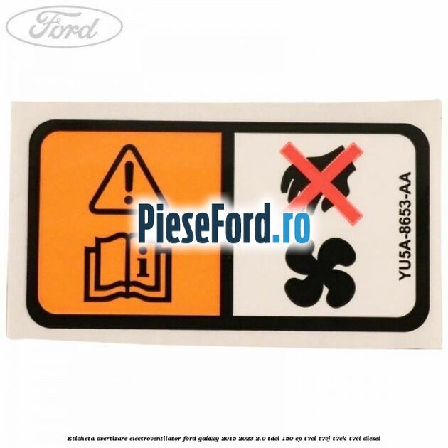 Eticheta avertizare electroventilator Ford Galaxy 2015-2023 2.0 TDCi 150 cp T7CI, T7CJ, T7CK, T7CL diesel
