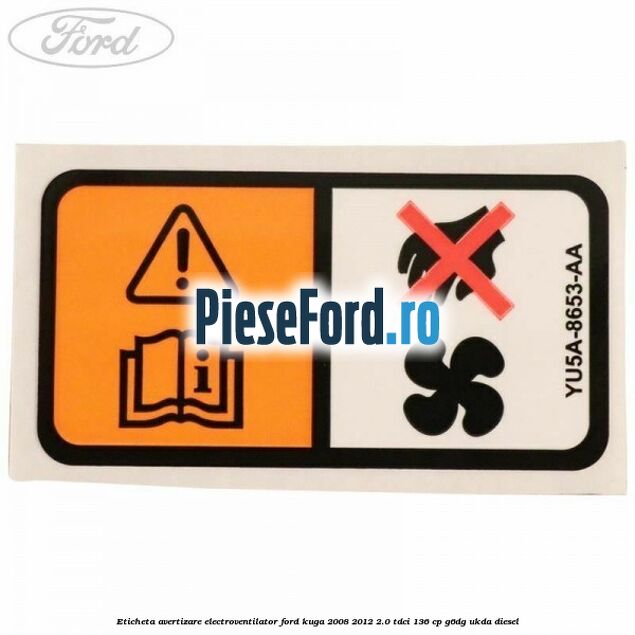 Eticheta avertizare electroventilator Ford Kuga 2008-2012 2.0 TDCi 136 cp G6DG, UKDA diesel