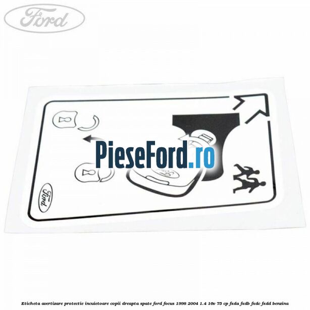 Eticheta avertizare protectie incuietoare copii dreapta spate Ford Focus 1998-2004 1.4 16V 75 cp FXDA, FXDB, FXDC, FXDD benzina