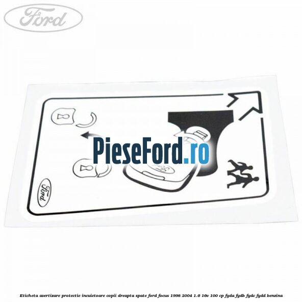 Eticheta avertizare protectie incuietoare copii dreapta spate Ford Focus 1998-2004 1.6 16V 100 cp FYDA, FYDB, FYDC, FYDD benzina