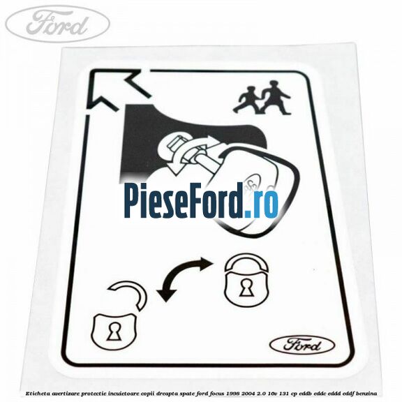 Eticheta avertizare protectie incuietoare copii dreapta spate Ford Focus 1998-2004 2.0 16V 131 cp EDDB, EDDC, EDDD, EDDF benzina
