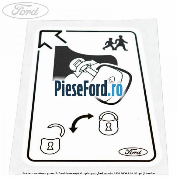 Eticheta avertizare protectie incuietoare copii dreapta spate Ford Mondeo 1996-2000 1.6 i 90 cp L1J benzina