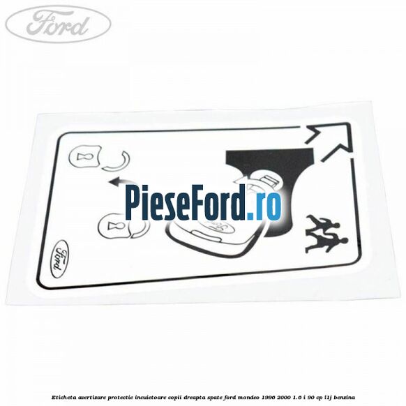 Eticheta avertizare protectie incuietoare copii dreapta spate Ford Mondeo 1996-2000 1.6 i 90 cp L1J benzina