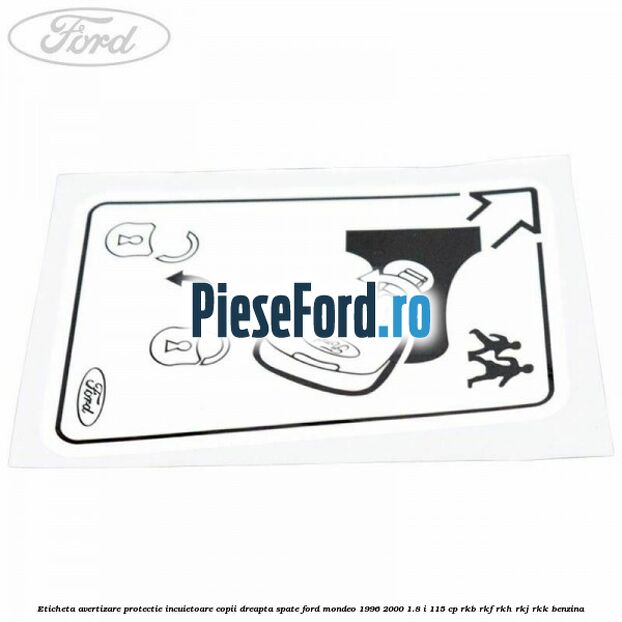 Eticheta avertizare protectie incuietoare copii dreapta spate Ford Mondeo 1996-2000 1.8 i 115 cp RKB, RKF, RKH, RKJ, RKK benzina