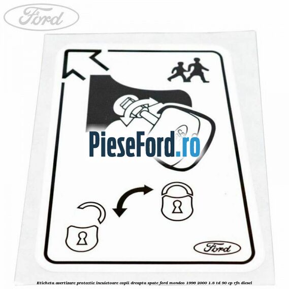 Eticheta avertizare protectie incuietoare copii dreapta spate Ford Mondeo 1996-2000 1.8 TD 90 cp RFN diesel