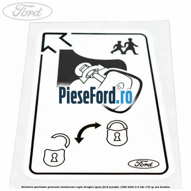 Eticheta avertizare protectie incuietoare copii dreapta spate Ford Mondeo 1996-2000 2.5 24V 170 cp SEA benzina