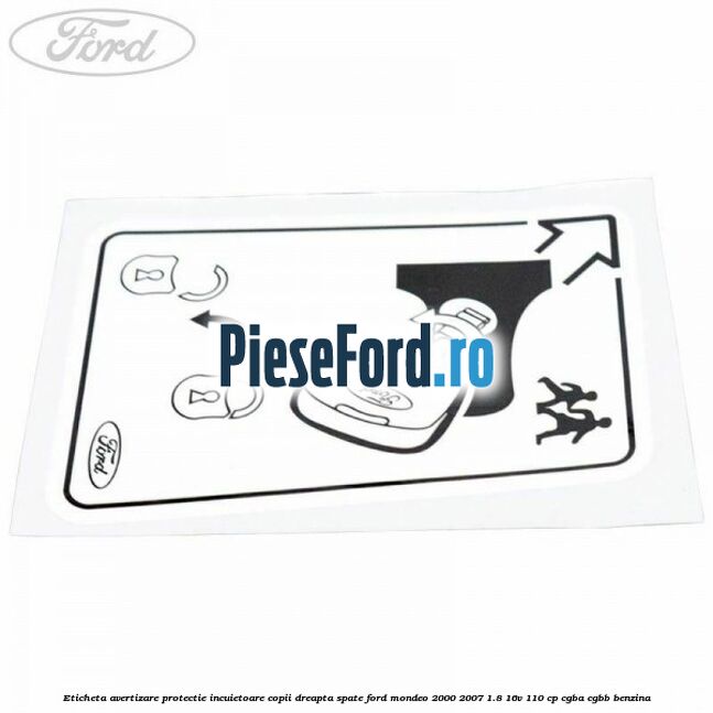 Eticheta avertizare protectie incuietoare copii dreapta spate Ford Mondeo 2000-2007 1.8 16V 110 cp CGBA, CGBB benzina