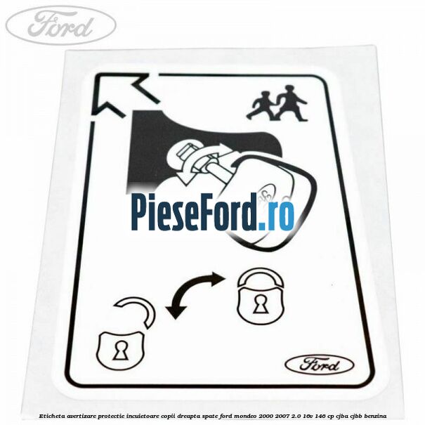 Eticheta avertizare protectie incuietoare copii dreapta spate Ford Mondeo 2000-2007 2.0 16V 146 cp CJBA, CJBB benzina