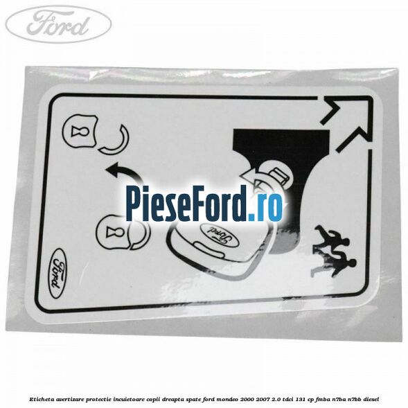 Eticheta avertizare protectie incuietoare copii dreapta spate Ford Mondeo 2000-2007 2.0 TDCi 131 cp FMBA, N7BA, N7BB diesel