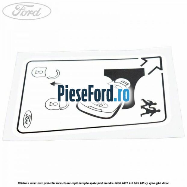 Eticheta avertizare protectie incuietoare copii dreapta spate Ford Mondeo 2000-2007 2.2 TDCi 155 cp QJBA, QJBB diesel