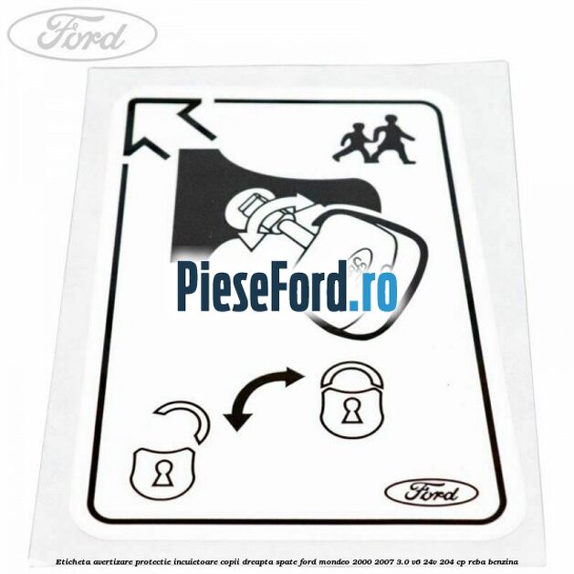 Eticheta avertizare protectie incuietoare copii dreapta spate Ford Mondeo 2000-2007 3.0 V6 24V 204 cp REBA benzina