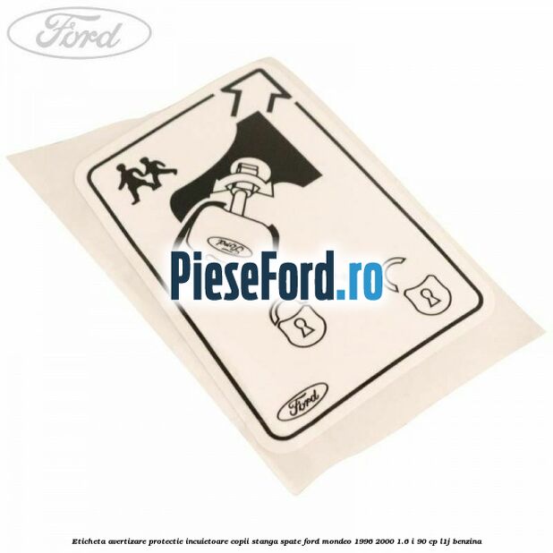 Eticheta avertizare protectie incuietoare copii stanga spate Ford Mondeo 1996-2000 1.6 i 90 cp L1J benzina