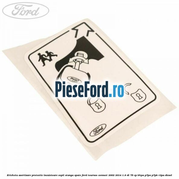 Eticheta avertizare protectie incuietoare copii stanga spate Ford Tourneo Connect 2002-2014 1.8 Di 75 cp BHPA, P7PA, P7PB, R2PA diesel