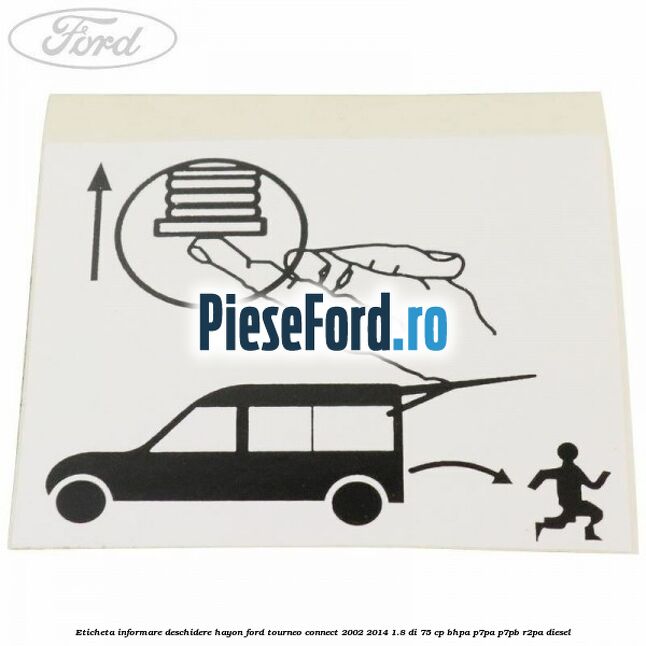 Eticheta informare deschidere hayon Ford Tourneo Connect 2002-2014 1.8 Di 75 cp BHPA, P7PA, P7PB, R2PA diesel