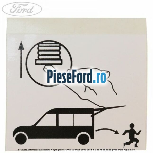 Eticheta informare deschidere hayon Ford Tourneo Connect 2002-2014 1.8 Di 75 cp BHPA, P7PA, P7PB, R2PA diesel