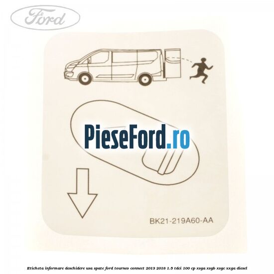 Eticheta informare deschidere usa spate Ford Tourneo Connect 2013-2018 1.5 TDCi 100 cp XVGA, XVGB, XVGC, XXGA diesel