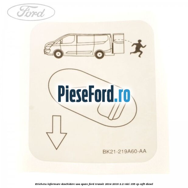 Eticheta informare deschidere usa spate Ford Transit 2014-2018 2.2 TDCi 155 cp CVF5 diesel