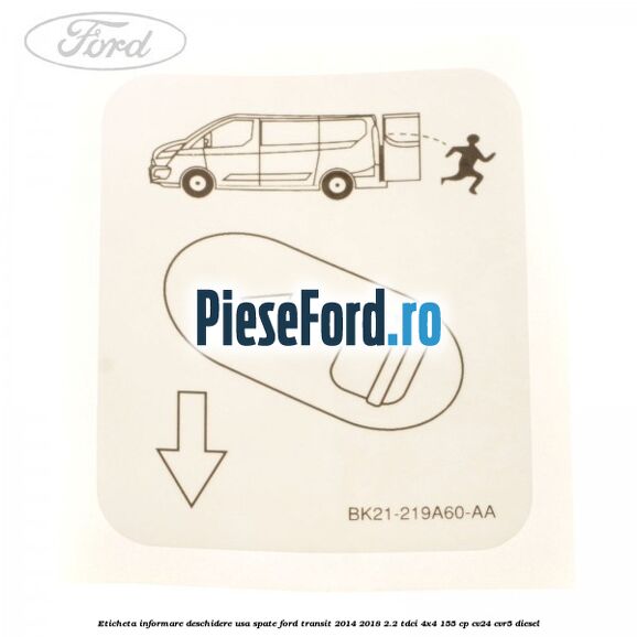 Eticheta informare deschidere usa spate Ford Transit 2014-2018 2.2 TDCi 4x4 155 cp CV24, CVR5 diesel