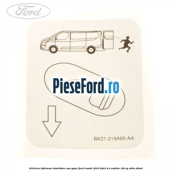 Eticheta informare deschidere usa spate Ford Transit 2019-2023 2.0 EcoBlue 160 cp N0HA diesel
