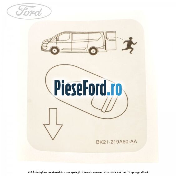 Eticheta informare deschidere usa spate Ford Transit Connect 2013-2018 1.5 TDCi 75 cp XUGA diesel