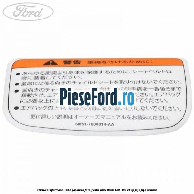 Eticheta informare limba Japoneza Ford Fiesta 2002-2005 1.25 16V 75 cp FUJA, FUJB benzina