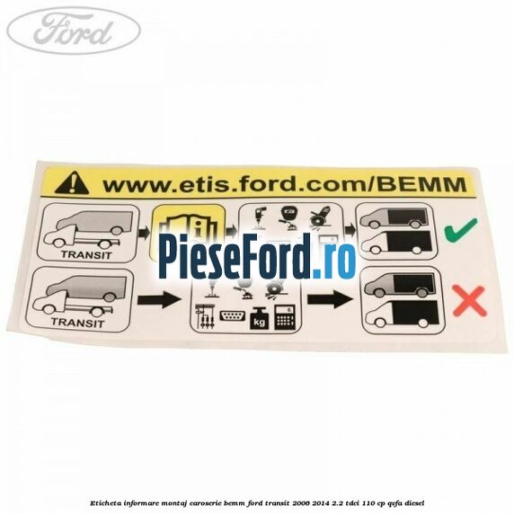 Eticheta informare montaj caroserie BEMM Ford Transit 2006-2014 2.2 TDCi 110 cp QVFA diesel