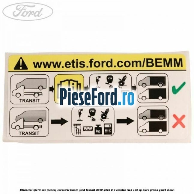 Eticheta informare montaj caroserie BEMM Ford Transit 2019-2023 2.0 EcoBlue RWD 130 cp BKRA, YMHA, YMR6 diesel