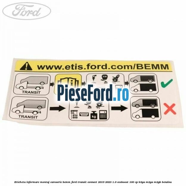 Eticheta informare montaj caroserie BEMM Ford Transit Connect 2019-2023 1.0 EcoBoost 100 cp B3GA, M2GA, M2GB benzina