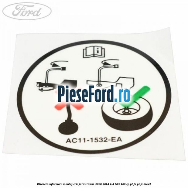 Eticheta informare montaj cric Ford Transit 2006-2014 2.4 TDCi 100 cp PHFA, PHFC diesel
