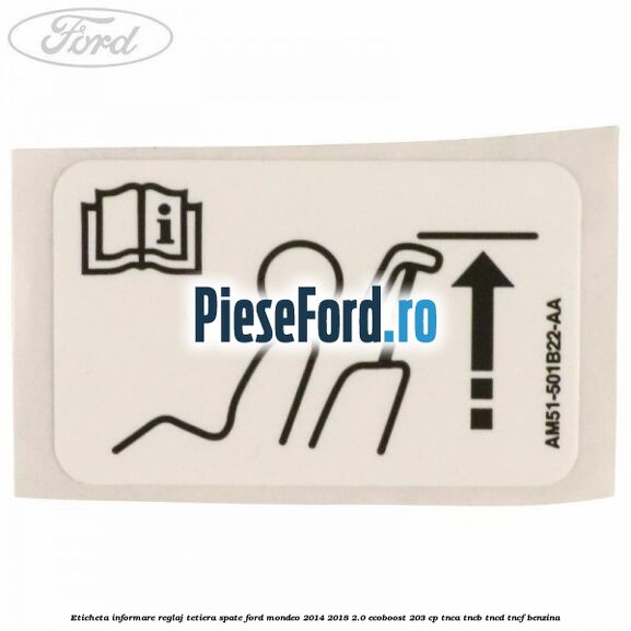 Eticheta informare reglaj tetiera spate Ford Mondeo 2014-2018 2.0 EcoBoost 203 cp TNCA, TNCB, TNCD, TNCF benzina