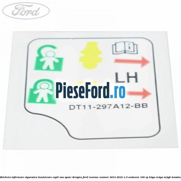 Eticheta informare siguranta incuietoare copil usa spate dreapta Ford Tourneo Connect 2013-2018 1.0 EcoBoost 100 cp B3GA, M2GA, M2GB benzina