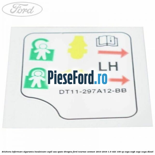 Eticheta informare siguranta incuietoare copil usa spate dreapta Ford Tourneo Connect 2013-2018 1.5 TDCi 100 cp XVGA, XVGB, XVGC, XXGA diesel