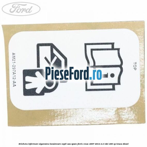 Eticheta informare siguranta incuietoare copil usa spate Ford S-Max 2007-2014 2.2 TDCi 200 cp KNWA diesel