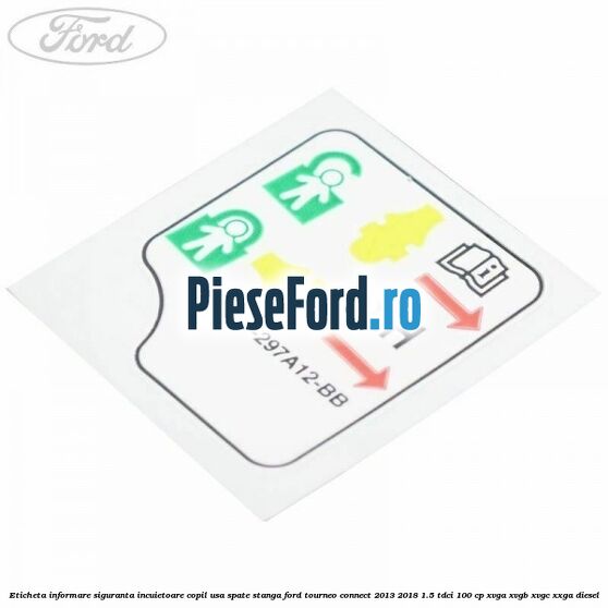 Eticheta informare siguranta incuietoare copil usa spate stanga Ford Tourneo Connect 2013-2018 1.5 TDCi 100 cp XVGA, XVGB, XVGC, XXGA diesel
