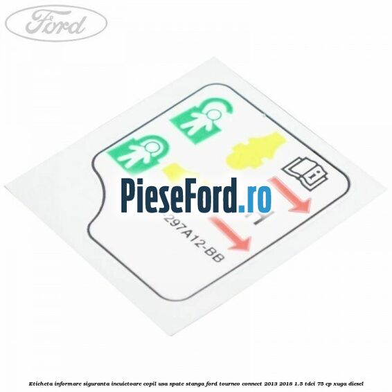 Eticheta informare siguranta incuietoare copil usa spate stanga Ford Tourneo Connect 2013-2018 1.5 TDCi 75 cp XUGA diesel