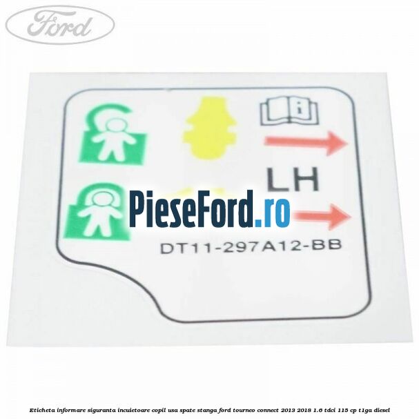 Eticheta informare siguranta incuietoare copil usa spate stanga Ford Tourneo Connect 2013-2018 1.6 TDCi 115 cp Eticheta informare siguranta incuietoare copil usa spate stanga Ford Tourneo Connect 2013-2018 1.6 TDCi 115 cp T1GA diesel