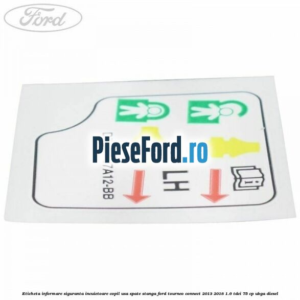 Eticheta informare siguranta incuietoare copil usa spate stanga Ford Tourneo Connect 2013-2018 1.6 TDCi 75 cp UBGA diesel