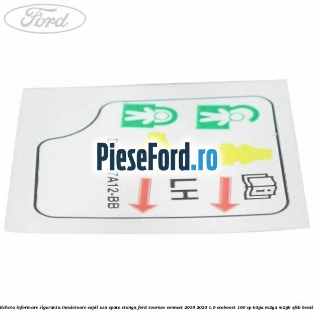 Eticheta informare siguranta incuietoare copil usa spate stanga Ford Tourneo Connect 2019-2023 1.0 EcoBoost 100 cp B3GA, M2GA, M2GB, SFCB benzina