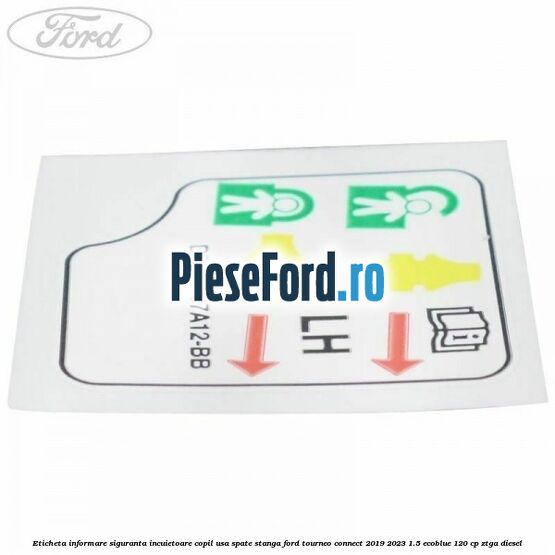 Eticheta informare siguranta incuietoare copil usa spate stanga Ford Tourneo Connect 2019-2023 1.5 EcoBlue 120 cp ZTGA diesel