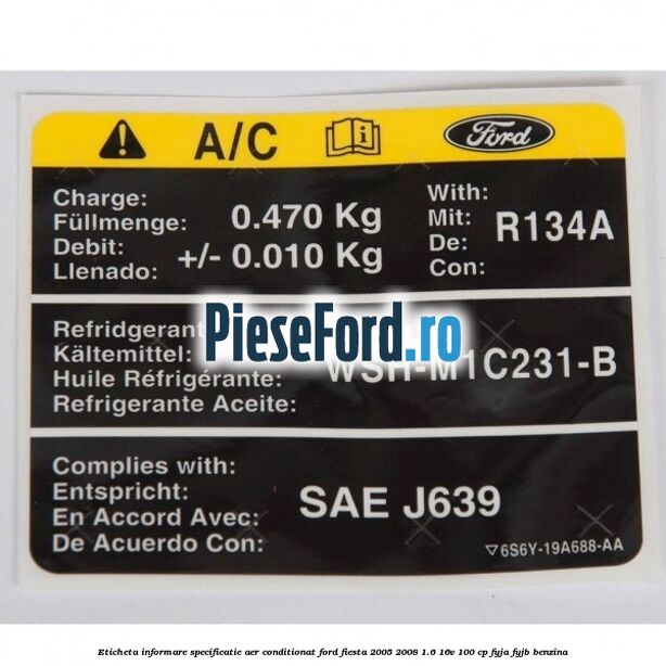 Eticheta informare specificatie aer conditionat Ford Fiesta 2005-2008 1.6 16V 100 cp FYJA, FYJB benzina