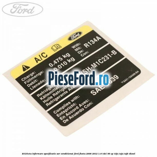 Eticheta informare specificatie aer conditionat Ford Fiesta 2008-2012 1.6 TDCi 95 cp T3JA, TZJA, TZJB diesel