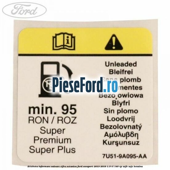 Eticheta informare valoare cifra octanica Ford EcoSport 2013-2018 1.5 Ti 140 cp UEJB, UEJE benzina