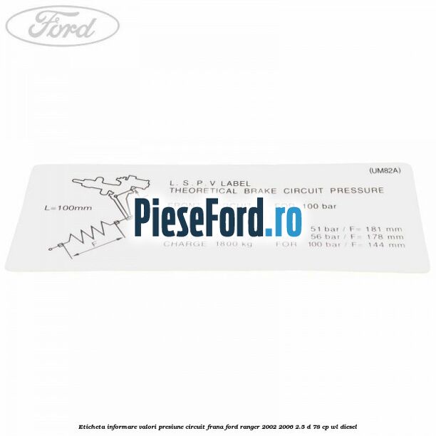 Eticheta informare valori presiune circuit frana Ford Ranger 2002-2006 2.5 D 78 cp WL diesel