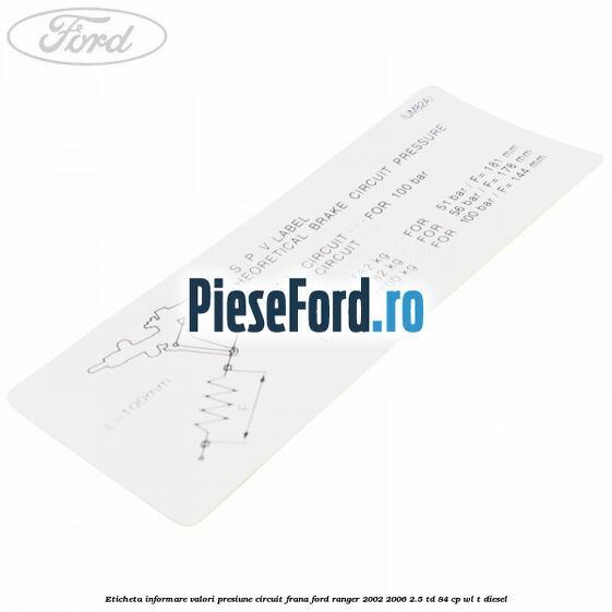 Eticheta informare valori presiune circuit frana Ford Ranger 2002-2006 2.5 TD 84 cp WL-T diesel