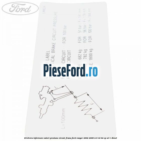 Eticheta informare valori presiune circuit frana Ford Ranger 2002-2006 2.5 TD 84 cp WL-T diesel