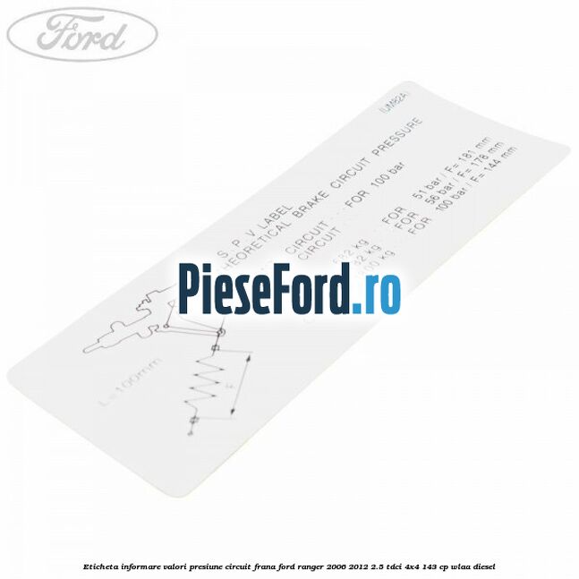 Eticheta informare valori presiune circuit frana Ford Ranger 2006-2012 2.5 TDCi 4x4 143 cp WLAA diesel