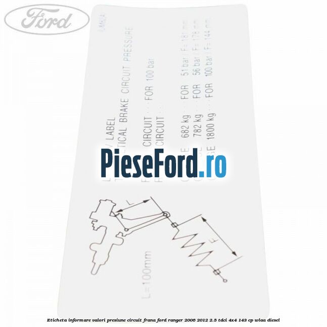 Eticheta informare valori presiune circuit frana Ford Ranger 2006-2012 2.5 TDCi 4x4 143 cp WLAA diesel
